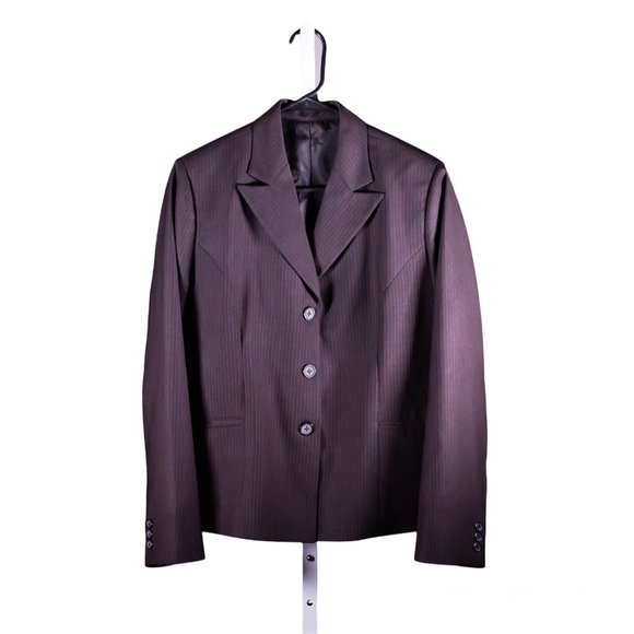 Hugo Boss Women's Blazer Brown Striped Wool Blend Work Career Suit Jacket 16 - Picture 1 of 8